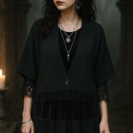 Democracy  Womens Cardigan‎ Size M Black Fringe Whimsigoth Fairy Grunge Dark Boho Photo 1
