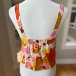 Lush Clothing LUSH Poppy Ivory Pink Orange Floral Cropped Linen Button Front Tank Top Sz Small Photo 2