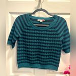 Love by Design  Black and Teal Striped Half Sleeve Cropped Sweater
size M Photo 1