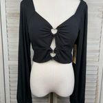 Nasty Gal MADDEN NYC Double Heart Ring Cutout Long Sleeve Crop Top Black-Large Photo 0