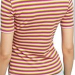 Anthropologie MAEVE Henley Stripped Ribbed Short Sleeve Top Size Medium Photo 1