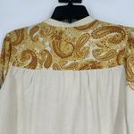 Rye Grass Boho Linen Blend Top Western Paisley Print Beige Mustard Yellow Size S Photo 6