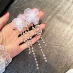 Women's Pearl Crystal Flower Long Tassel Dangle Drop Earrings Gold Photo 1