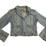 YOUNIQUE Bolero Jean Jacket distressed with front pockets, one button closure. M Blue Size M Photo 5