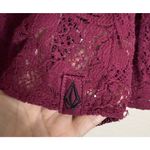 Volcom  Womens XS Burgundy Button Up Blouse Top Lace Preppy Boho Going Out Travel Photo 3