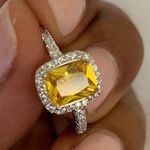 Australian Crystal Square Stone Ring Dipped In White Gold.. Yellow Photo 1