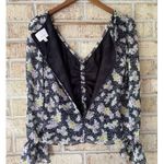 Cinq à Sept NWOT Cinq A Sept XS Kimberly Ruched Long Sleeve Top Black White Floral SemiSheer Photo 9
