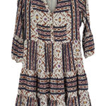 Zink Boho Tiered Mini Dress White Brown 3/4 Bell Sleeve Hippie Western Size S Photo 1
