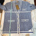 Hugo Boss Folonia Boucle Stripe Cardigan Surf Melange Size Medium Photo 8