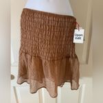 Open Edit SMOCKED SEMISHEER MINISKIRT IN TAN CHANTERELLE Photo 3