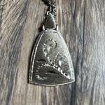 Vintage Stainless Steel Flower Engraved Etched Pendant Necklace with Long Chain Silver Photo 3