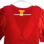 Catherine Malandrino EUC Red Cardigan Top Ruffle Puff Sleeve Knit Medium Photo 1