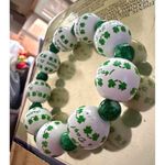 Happy St Patricks Day Shamrock Wood Beaded Stretch Bracelet Marbled Acce… Green Photo 11