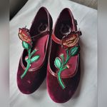 Miss L Fire Floral Velvet Embroidered Burgundy Mary Jane Shoes Size 6.5 Photo 1