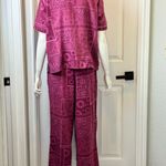 Erika  Blend Of Linen and Rayon Burgundy Two-Piece Button-Up Pajamas Set S M Photo 1