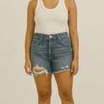 Good American  Distressed High Waist Raw Hem Blue Jean Shorts.  Size-6 Photo 0