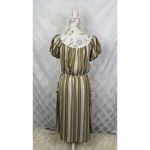 Naif Stripped‎ Milkmaid Boho Earth Tone Midi Button Down Dress Size S Green Photo 2