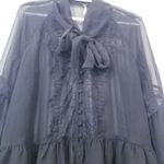 Free People Black Sheer Tiered Lace Bow Tie Long Sleeves Photo 7