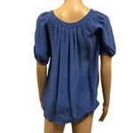 Cynthia Steffe Silk Luxury Blue Short Puff Sleeve Blouse Laced Tie Neck size XS Photo 4