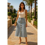 None VTG Button Front Denim Skirt Light Wash Raw Hem Y2K Cottagecore Autumn Preppy M Photo 1