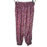 Anthropologie  Smocked Waist Floral Jogger Pants Pink Purple Leaf Print Boho L Photo 3