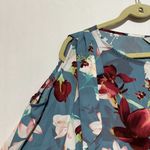 Belle & Sky Blouse Top Women 2XL Blue Floral Boat Neck Cold Shoulder Long Sleeve Size 2X Photo 3