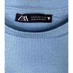 ZARA Stretch Cotton Ruffled Short Sleeve Crop Top Fitted Round Neck S Baby Blue Photo 6