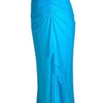 Blondie Nites Ruched Chiffon Blue Glam Slip Gown Rhinestone Accent Side Ruffle Design 5 Prom Photo 3