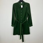 J.Crew  Long Sleeve Corduroy Shirt Dress Cotton Pine Green Belted US 8 NWT Photo 3
