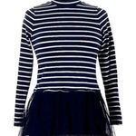 Lands' End  | Navy & White Stripe Ruffle Tule Hem Long Sleeve Blouse Size M Photo 0