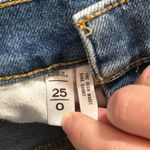 Loft  Blue Distressed The High Waist Denim Bike Shorts fringe hem Size 25 Photo 7