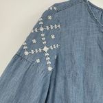 Old Navy  dress women's M puff sleeve embroidered tassel tie chambray blue boho Photo 2