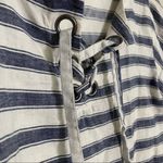 Madewell Striped Boxy Lace Up Tie Blouse Short Sleeve Linen Top Blue White Small Photo 3