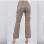 Ci Sono Women’s M Cargo Carpenter Pants Taupe Brown Faux Leather Beige Baddie Photo 9