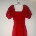 Madewell Smocked Puff Sleeve Midi Dress in Poplin in Cerise Size: S, NWT Photo 3