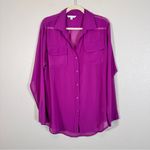 CAbi Purple Sheer Long Sleeve Button Down Shirt Womens L Classic Preppy Parisian Photo 6