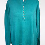 Vintage 80s Sears Teal Henley Long Sleeve Knit Top Large Green Photo 0