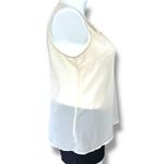 Kenar Womens Sheer Blouse Tank Top Embroidered Floral Design Button Down Beige Photo 2