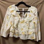 WAYF NWOT  Asher Eyelet Embroidered Peplum Crop Top In Ivory Floral Size Medium Photo 2
