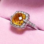 14kt White Gold 2+ Carat Cushion Cut Diamond Halo Citrine Ring Silver Size 6 Photo 5