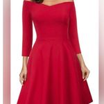 Grace Karin  Red Off Shoulder Fit & Flare Pleated Dress Women’s XL Cocktail Party Photo 1