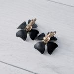 Vintage Judy Lee Originals Clip On Earrings Black Flower 1958 Clover Photo 5