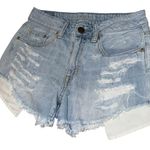 American Eagle Cut Off Jean Shorts High Rise Festival Size 0 Distressed Grunge Photo 1