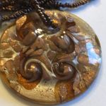 Vintage Multi Strand Brown Seed Bead Necklace With Brown & Gold Glass Pendant Photo 1