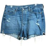 Old Navy  High Rise OG Straight Shorts 14 Blue Secret Smooth Pockets Distressed Photo 0
