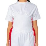 Akira  Read My Thoughts Lace Up Detail T Shirt White size M NWT Photo 0