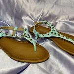 Pastel green thong gold studded flip flop sandals Women’s size 8 Photo 0