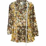 Fig And Flower Sheer Tunic Blouse XL Brown Yellow Floral Button Down Boho Photo 6