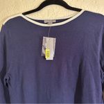 Investments Petites Navy Blue White Trim Crewneck 3/4 Sleeve PM NWT Sweater Photo 9