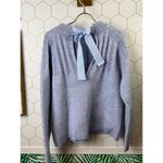 Flat White Light Blue Knit Sweater with Back Ribbon Tie Detail Photo 1